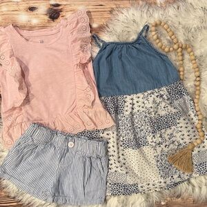 Gap Pink Ruffle Top and Oshkosh Blue Patterned Dress Set